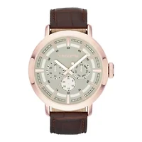 Claiborne® Mens Rose-Tone Leather Strap Multifunction Watch