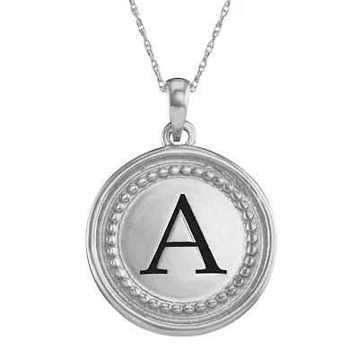 Personalized 10K White Gold Initial Disc Pendant Necklace