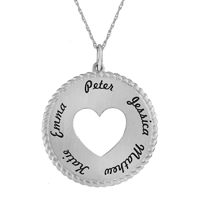 Personalized Sterling Silver Round Disc Heart Pendant Necklace