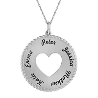 Personalized Sterling Silver Round Disc Heart Pendant Necklace