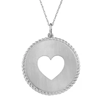 Personalized Sterling Silver Round Disc Heart Pendant Necklace