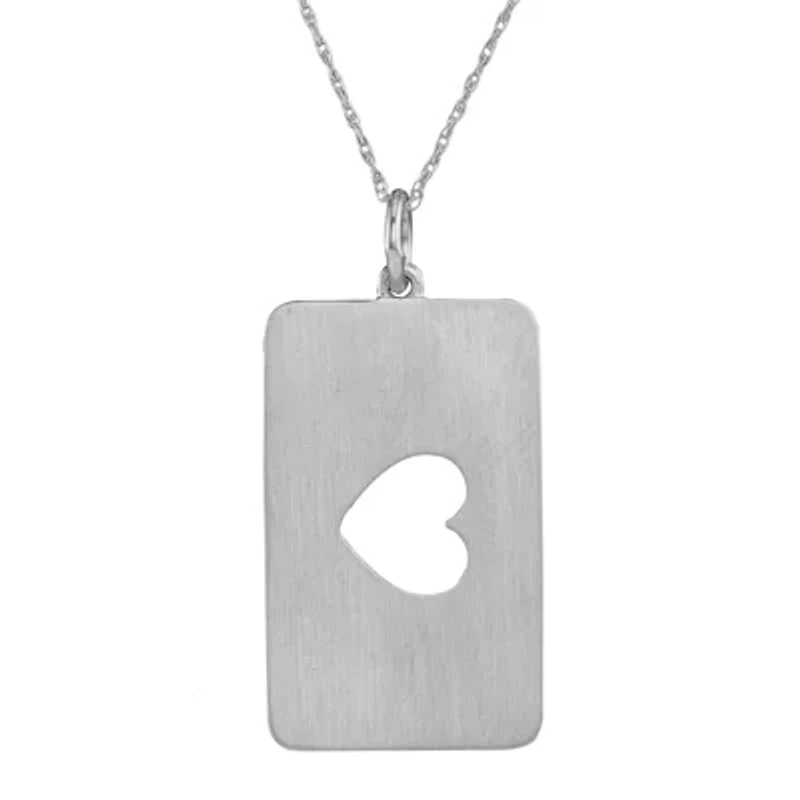 Personalized 10K White Gold Rectangular Cut-out Heart with Names Pendant Necklace