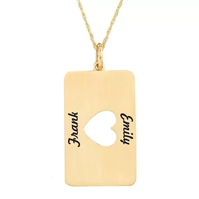 Personalized 14K Yellow Gold Rectangular Cut-out Heart with Names Pendant Necklace
