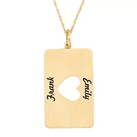 Personalized 14K Yellow Gold Rectangular Cut-out Heart with Names Pendant Necklace