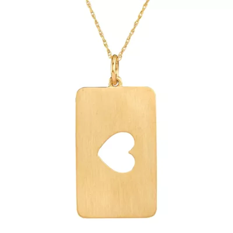 Personalized 14K Yellow Gold Rectangular Cut-out Heart with Names Pendant Necklace
