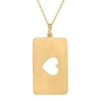 Personalized 14K Yellow Gold Rectangular Cut-out Heart with Names Pendant Necklace