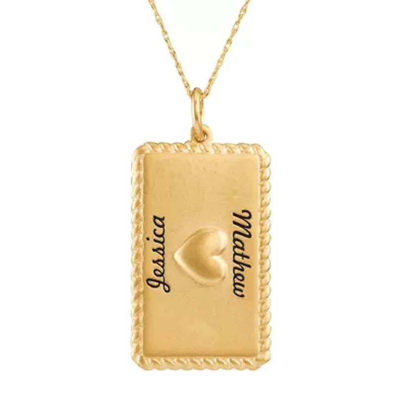 Personalized 10K Yellow Gold Rectangular Puffed Heart Pendant Necklace