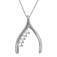 Personalized 14K White Gold Family Birthstone Wishbone Pendant Necklace