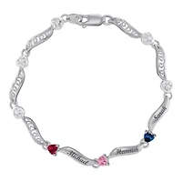 Personalized Sterling Silver Family Birthstone Heart Bracelet