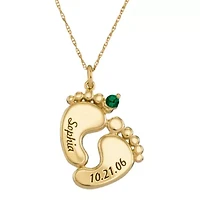 Personalized 10K Gold Name, Date and Birthstone Footprints Pendant Necklace