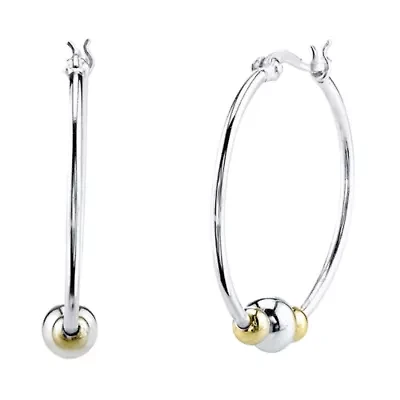 Two-Tone Sterling Silver Triple Bead Hoop Earrings