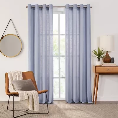 Fieldcrest Arden Solid Cotton Grommet Top Sheer Single Curtain Panel