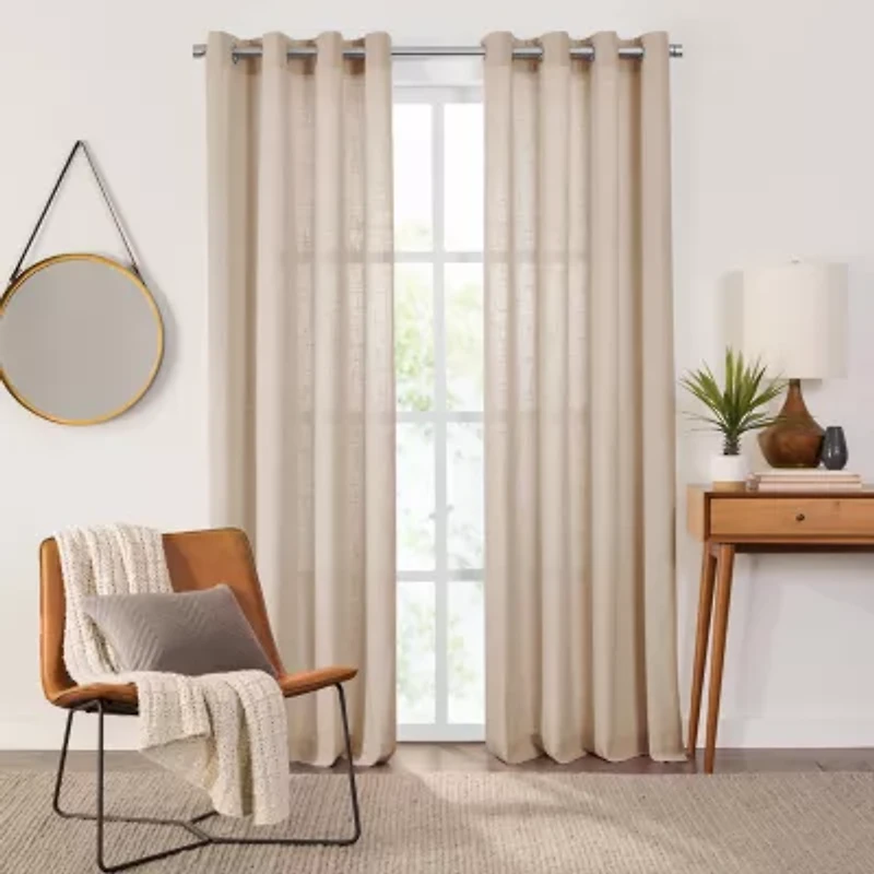Fieldcrest Arden Solid Cotton Grommet Top Sheer Single Curtain Panel