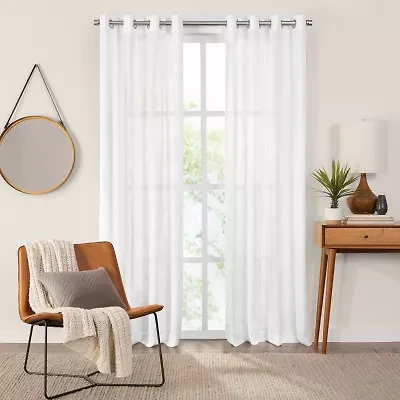 Fieldcrest Arden Solid Cotton Grommet Top Sheer Single Curtain Panel