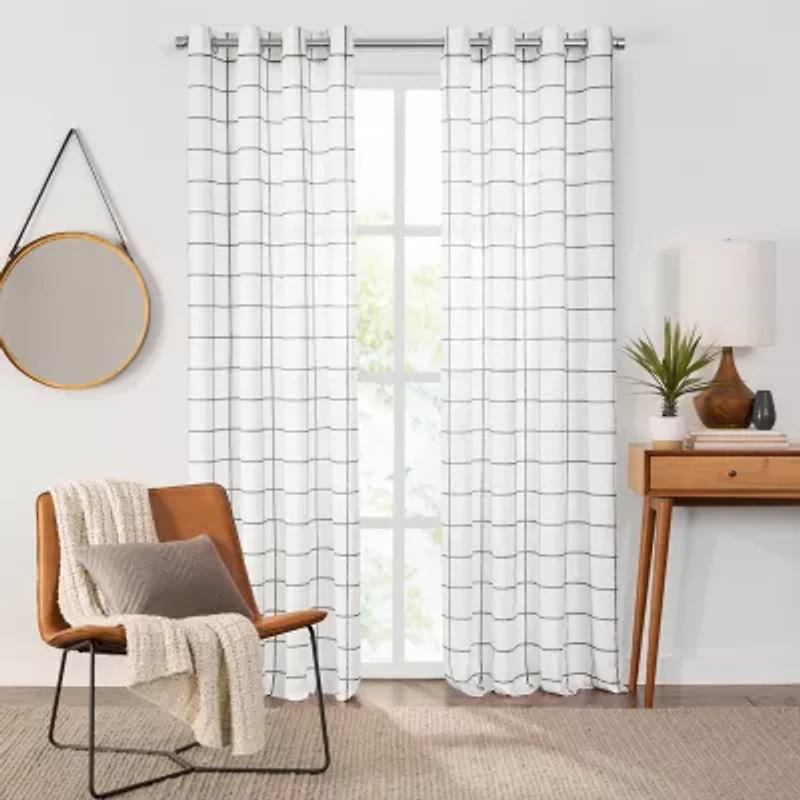 Fieldcrest Arden Windowpane Cotton Grommet Top Sheer Single Curtain Panel