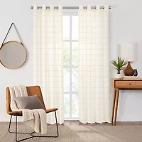 Fieldcrest Arden Windowpane Cotton Grommet Top Sheer Single Curtain Panel