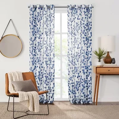 Fieldcrest Arden Botanical Leaf Cotton Grommet Top Sheer Single Curtain Panel