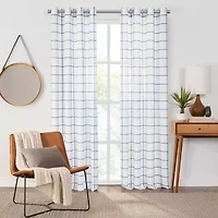 Fieldcrest Arden Windowpane Cotton Grommet Top Sheer Single Curtain Panel