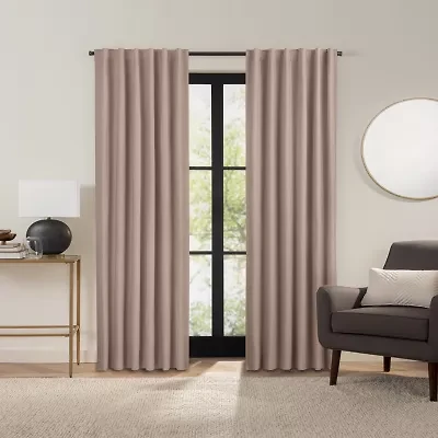 Fieldcrest Luxury Alden Linen Rod Pocket Back Tab Energy Saving 100% Blackout Single Curtain Panel