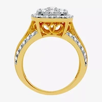 Womens 2 CT. T.W. Natural White Diamond 10K Gold Cushion Side Stone Halo Engagement Ring