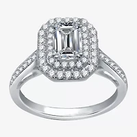 Signature By Modern Bride (H-I / I1) Womens 1 1/2 CT. T.W. Lab Grown Diamond 10K White Gold Side Stone Halo Engagement Ring