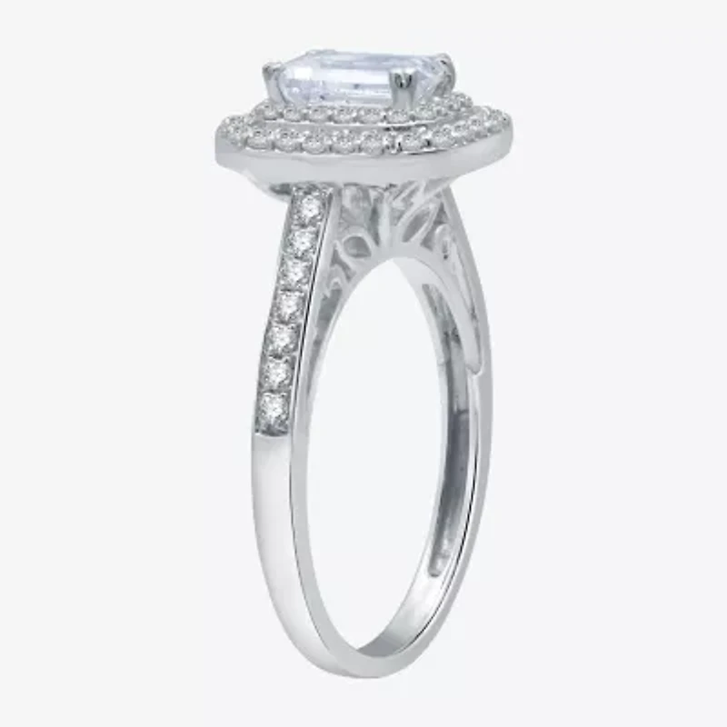 Signature By Modern Bride (H-I / I1) Womens 1 1/2 CT. T.W. Lab Grown Diamond 10K White Gold Side Stone Halo Engagement Ring