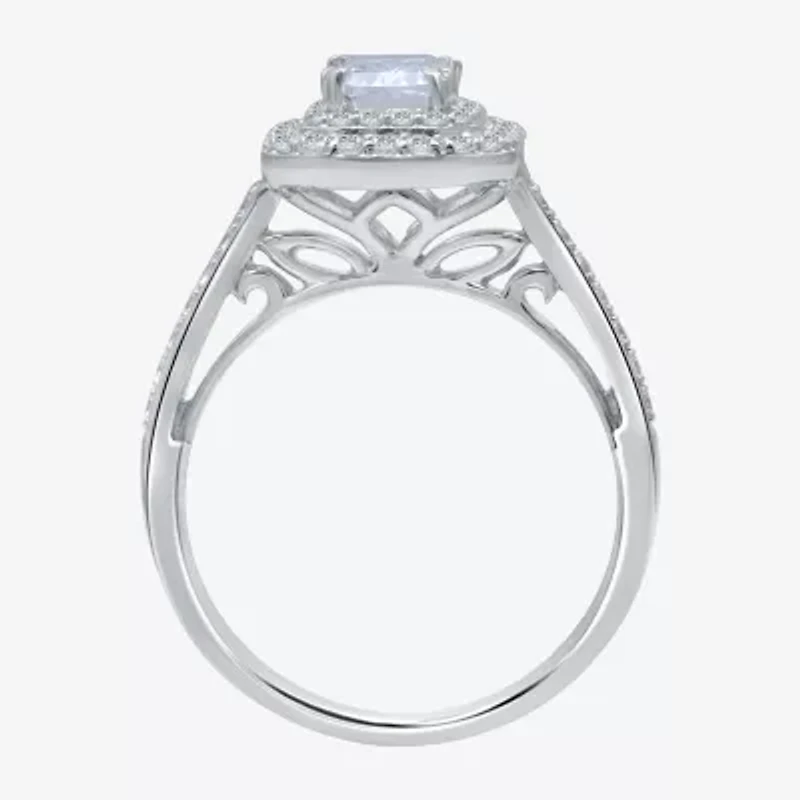 Signature By Modern Bride (H-I / I1) Womens 1 1/2 CT. T.W. Lab Grown Diamond 10K White Gold Side Stone Halo Engagement Ring