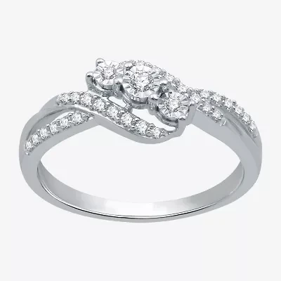 Love Lives Forever Womens 1/4 CT. T.W. Natural White Diamond 10K Gold 3-Stone Engagement Ring