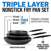 Granitestone 3-pc. Nonstick Fry Pan Set With Rubber Grip Handles
