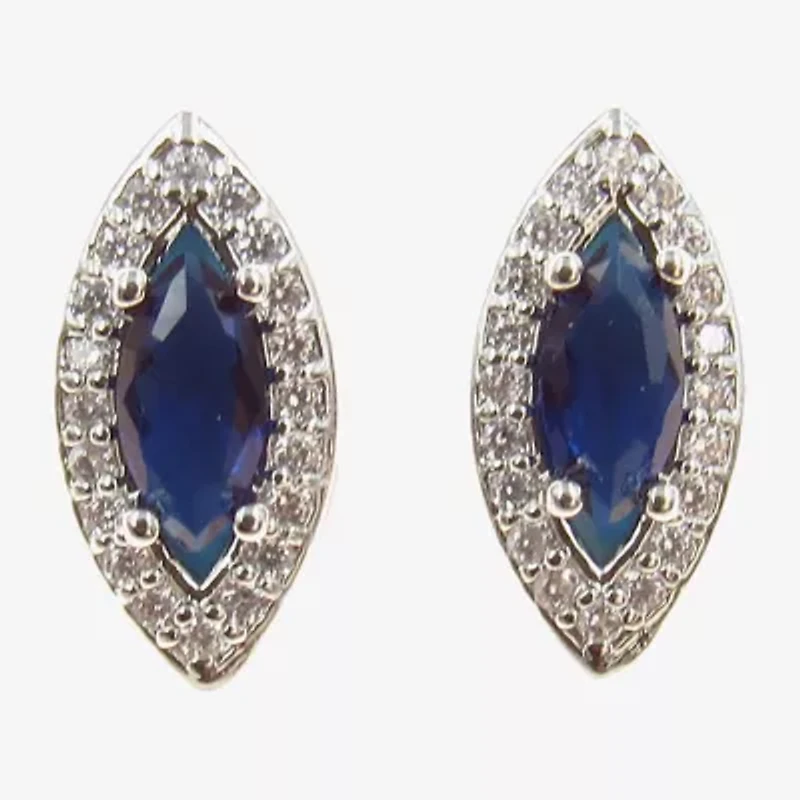 Vieste Rosa Blue Cubic Zirconia 1/2 Inch Oval Stud Earrings
