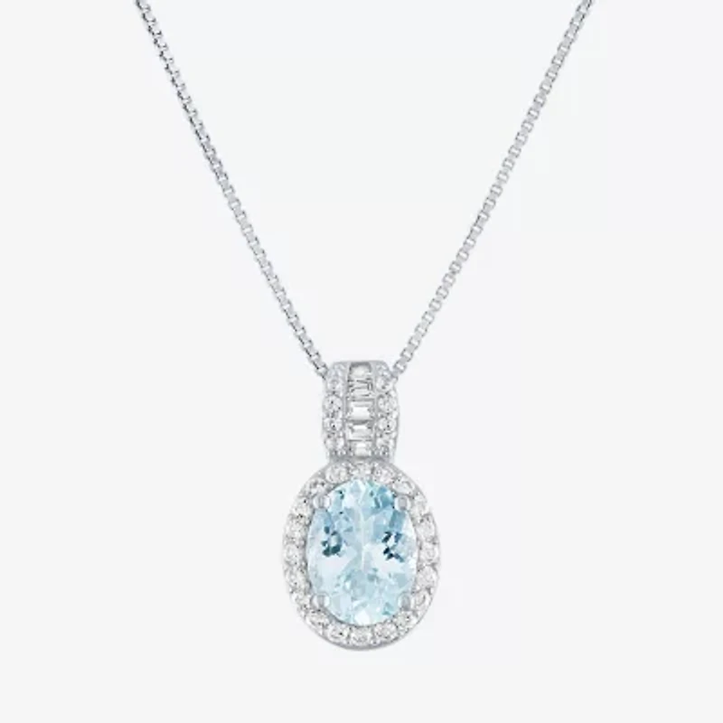 Womens Simulated Blue Aquamarine Sterling Silver Oval 18 Inch Pendant Necklace