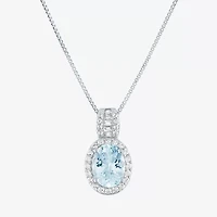 Womens Simulated Blue Aquamarine Sterling Silver Oval 18 Inch Pendant Necklace
