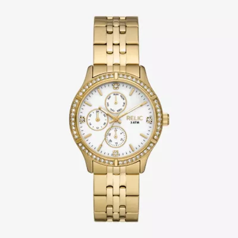 Relic By Fossil Womens Multi-Function Gold Tone Stainless Steel Bracelet Watch Zr16013