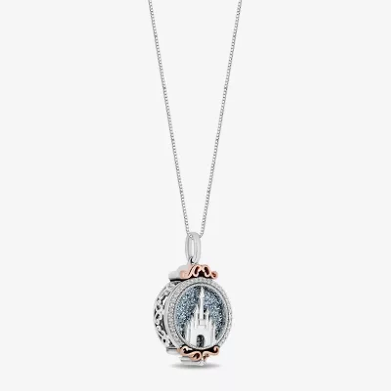 Enchanted Disney Fine Jewelry Womens 1/8 CT.T.W. Natural Diamond 14K Gold Over Silver Sterling Silver Princess Pendant Necklace
