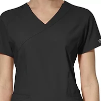 Wink® W123 By Wonderwink 6455 Mock Wrap Womens Plus Short Sleeve Moisture Wicking Wrinkle Resistant Quick Dry Scrub Top