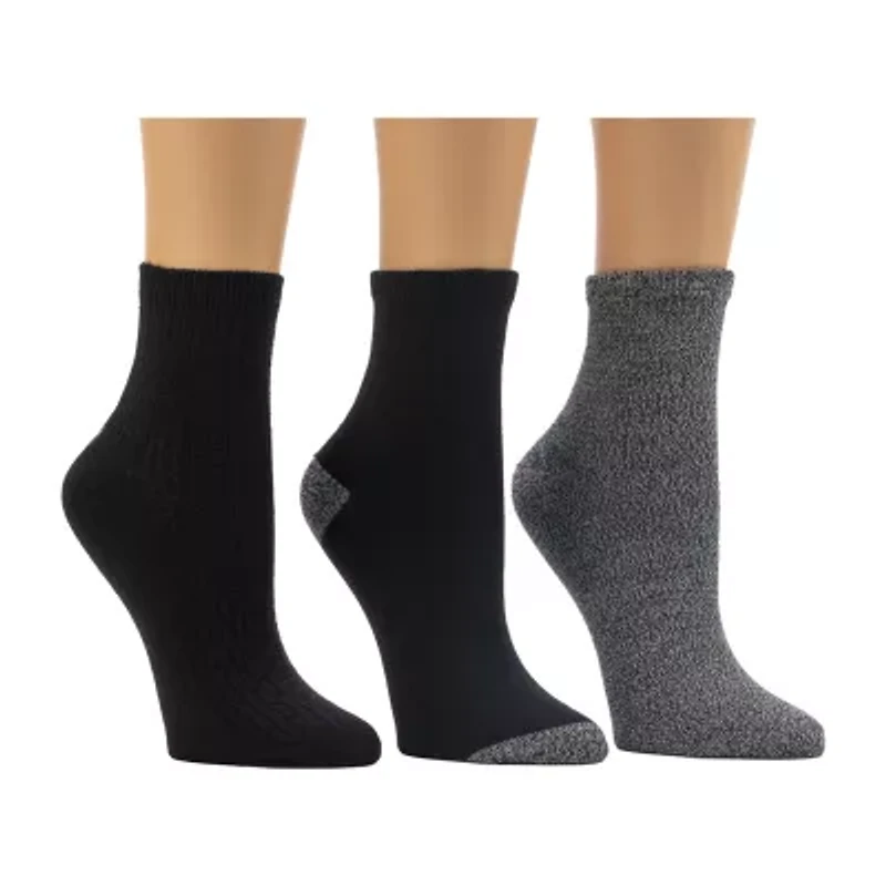 Cuddl Duds Vertical Texture Womens Multi-Pack 3-pc. Quarter Ankle Socks