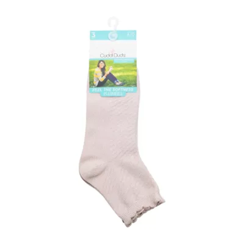 Cuddl Duds Scallop Welt Rib Womens Multi-Pack 3-pc. Quarter Ankle Socks
