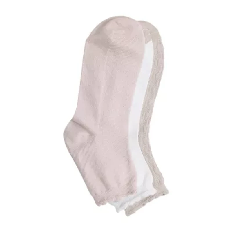 Cuddl Duds Scallop Welt Rib Womens Multi-Pack 3-pc. Quarter Ankle Socks