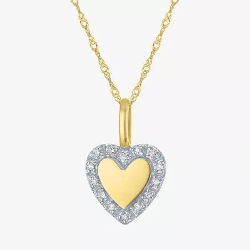 (G-H / I1-I2) Womens Diamond Accent Lab Grown White Diamond 10K Gold Heart 18 Inch Pendant Necklace