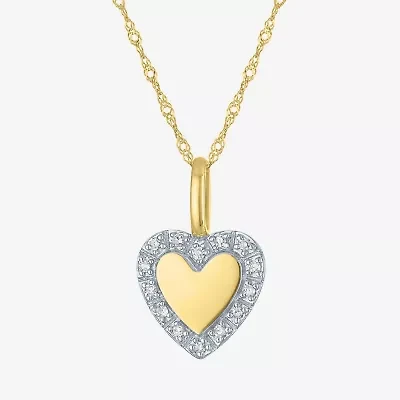 (G-H / I1-I2) Womens Diamond Accent Lab Grown White Diamond 10K Gold Heart 18 Inch Pendant Necklace