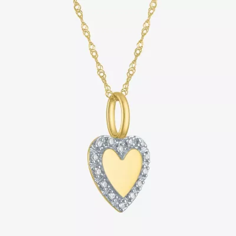 (G-H / I1-I2) Womens Diamond Accent Lab Grown White Diamond 10K Gold Heart 18 Inch Pendant Necklace
