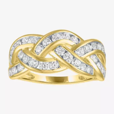 (G-H, I1-I2) Womens 1 CT. T.W. Lab Grown White Diamond 10K Gold Crossover Cocktail Ring