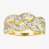 (G-H, I1-I2) Womens 1 CT. T.W. Lab Grown White Diamond 10K Gold Crossover Cocktail Ring