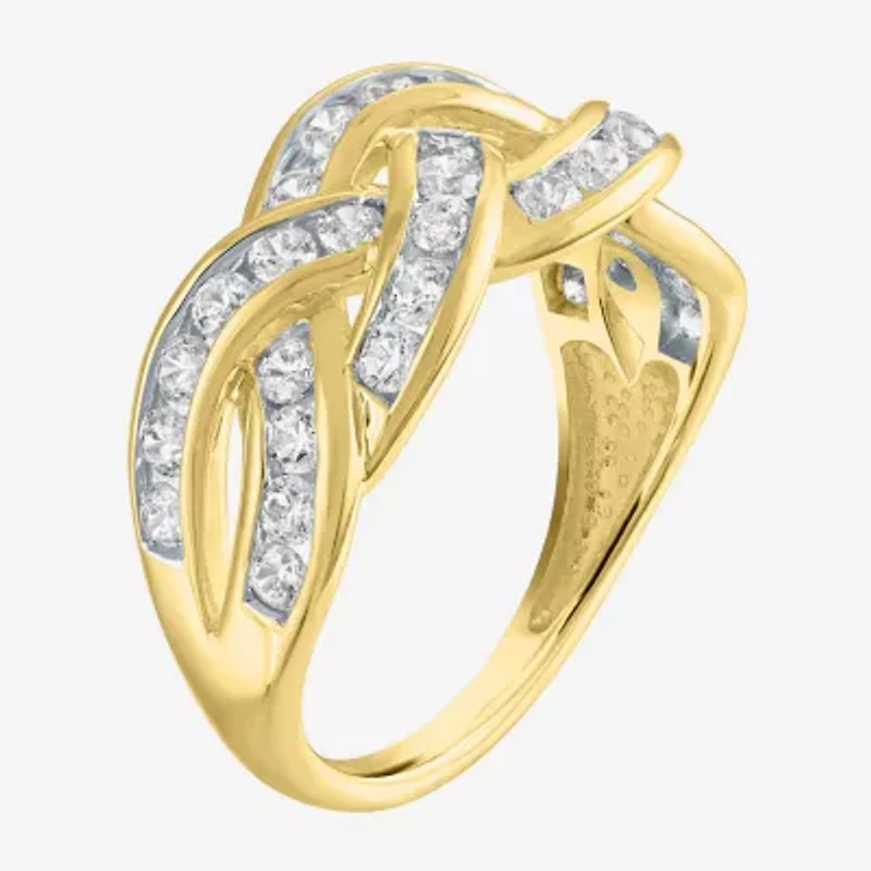 (G-H, I1-I2) Womens 1 CT. T.W. Lab Grown White Diamond 10K Gold Crossover Cocktail Ring