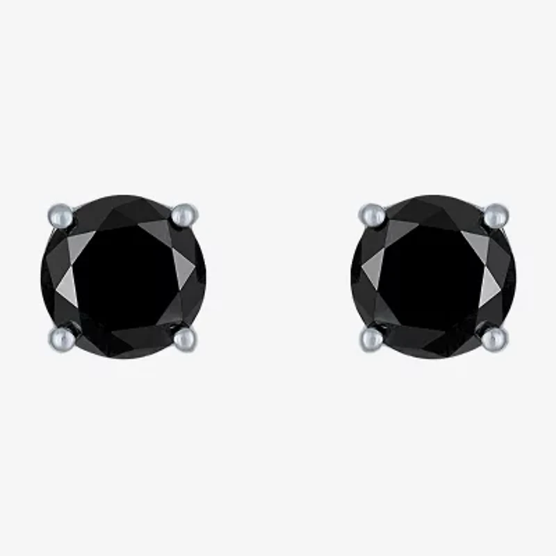 4 CT. T.W. Natural Black Diamond 14K White Gold 8mm Round Stud Earrings