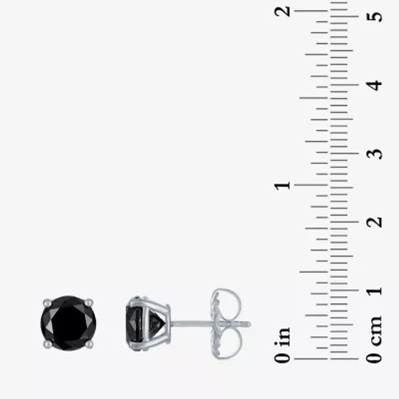 4 CT. T.W. Natural Black Diamond 14K White Gold 8mm Round Stud Earrings
