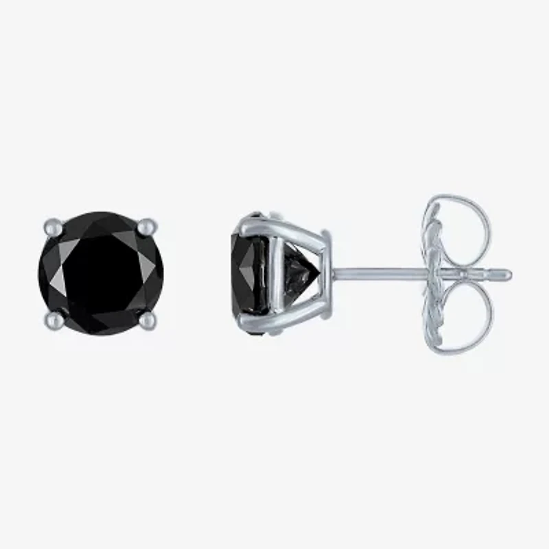 4 CT. T.W. Natural Black Diamond 14K White Gold 8mm Round Stud Earrings