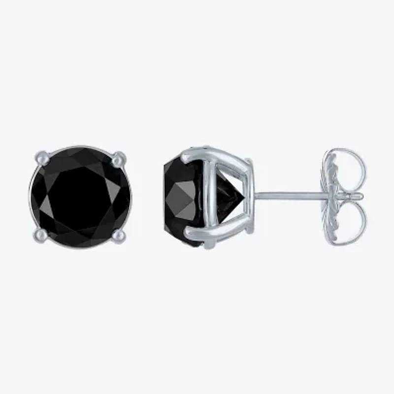 10 Ct.T.W. Natural Black Diamond 14K White Gold 11mm Round Stud Earrings