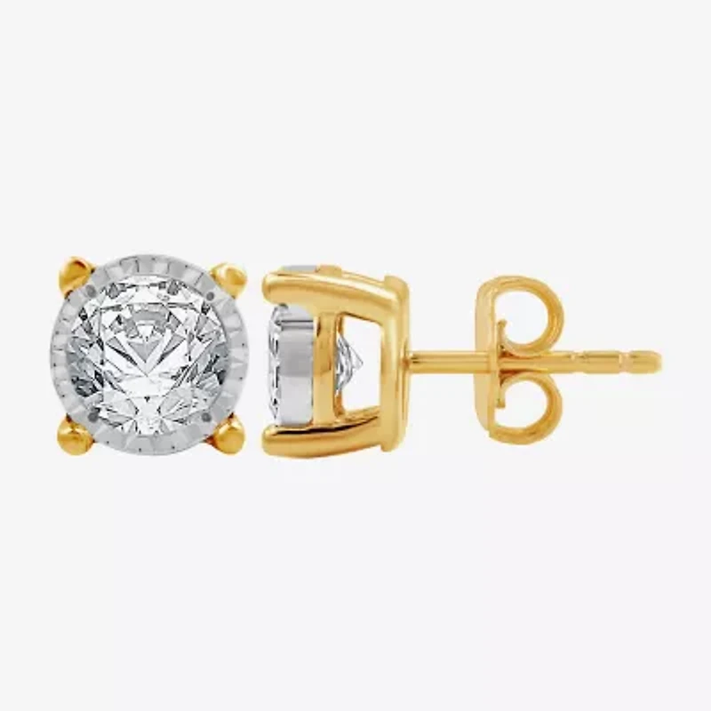 (G-H / Si1-Si2) 1 CT. T.W. Lab Grown White Diamond Sterling Silver or 14K Gold Over 8.7mm Round Stud Earrings