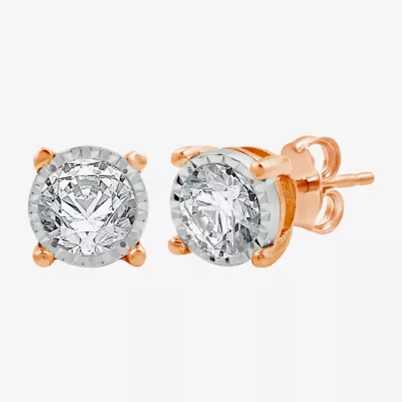 (G / Si1-Si2) 1 CT. T.W. Lab Grown White Diamond 14K Rose Gold Over Silver 8.7mm Round Stud Earrings